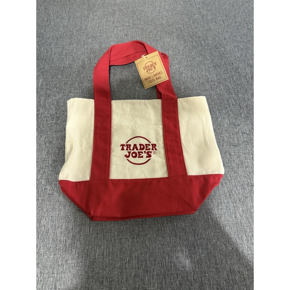 Trader Joe's Canvas RED Mini Tote Bag Reusable Eco Bag New